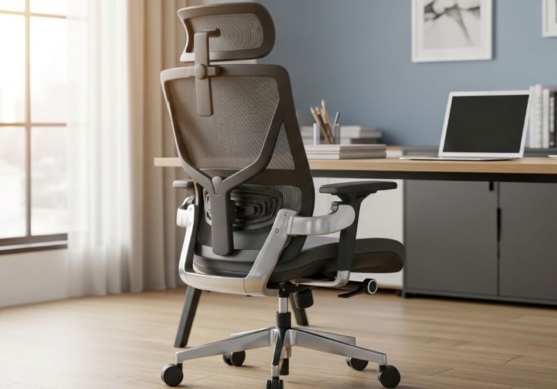 Ergonomic office chair with adjustable lumbar support and proper backrest for reducing lower back pain at work