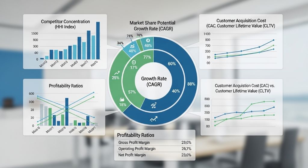 Financial ratios chart showing market opportunity analysis metrics