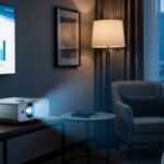 portable office projector setup during business meeting presentation