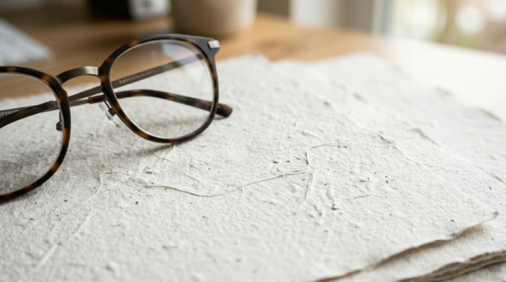 Macro view of high-quality recycled paper texture showing natural fibers and premium finish.