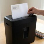 Office shredder clogged with adhesive label residue