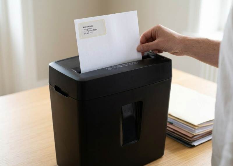 Office shredder clogged with adhesive label residue