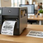 A close up shot of a high quality thermal label printer printing crisp shipping labels.